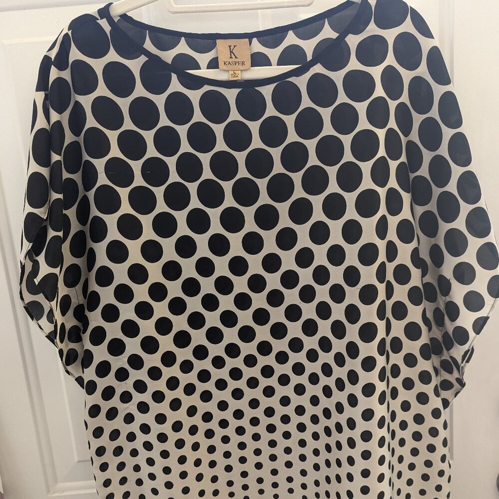 Kasper black/white polka dot sleeveless woman's blouse sz L